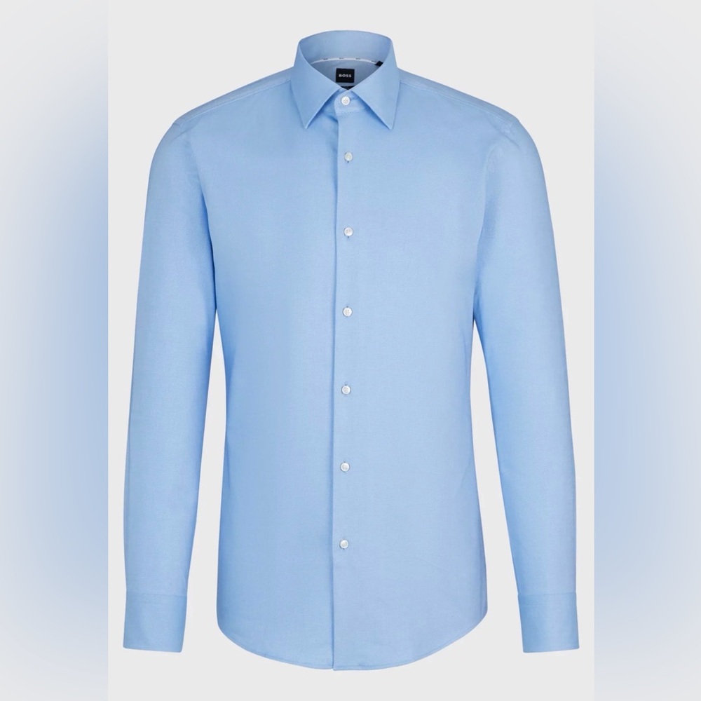 Hugo Boss Sky Blue Button-Down Cotton Slim Fit  Easy Iron Stretch Shirt